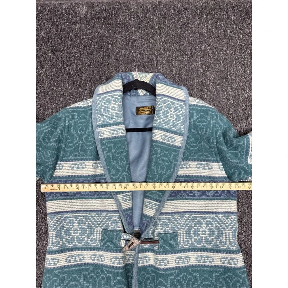 VTG Eddie Bauer Wool Barn Jacket Blanket Coat Womens Blue Navajo Tribal Aztec PS